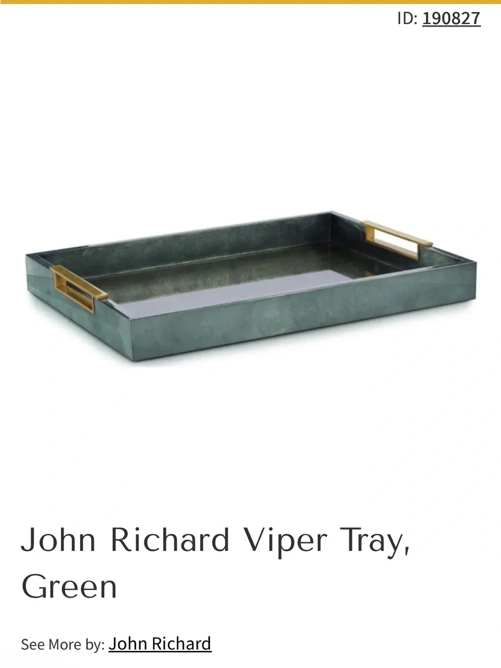 John Richard Emerald Green /black Glass Vanity Tray with Gold/silver Handles